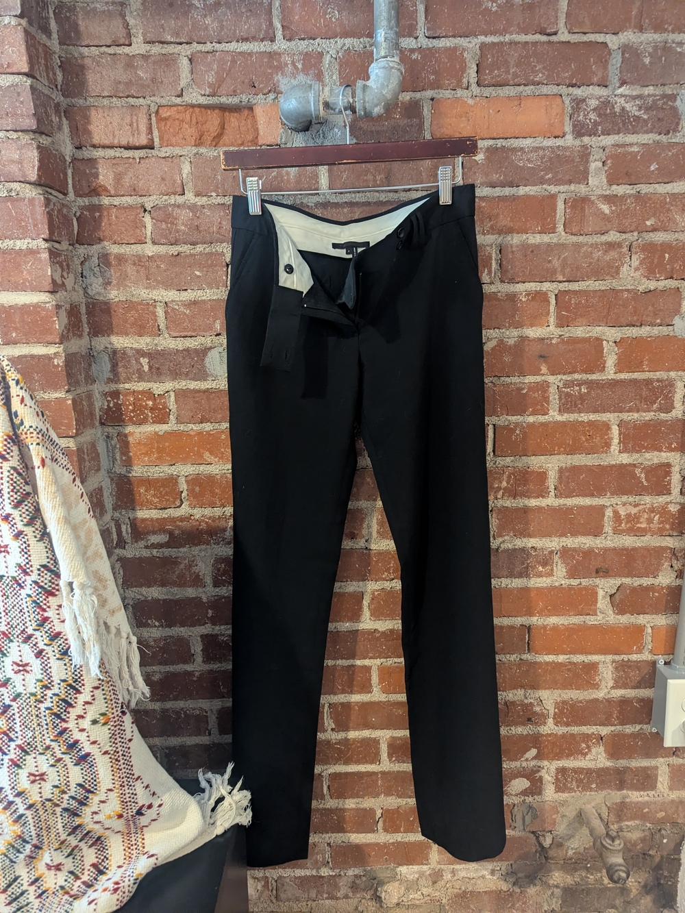 BCBG Black Straight-Leg Pants with Waist Tie